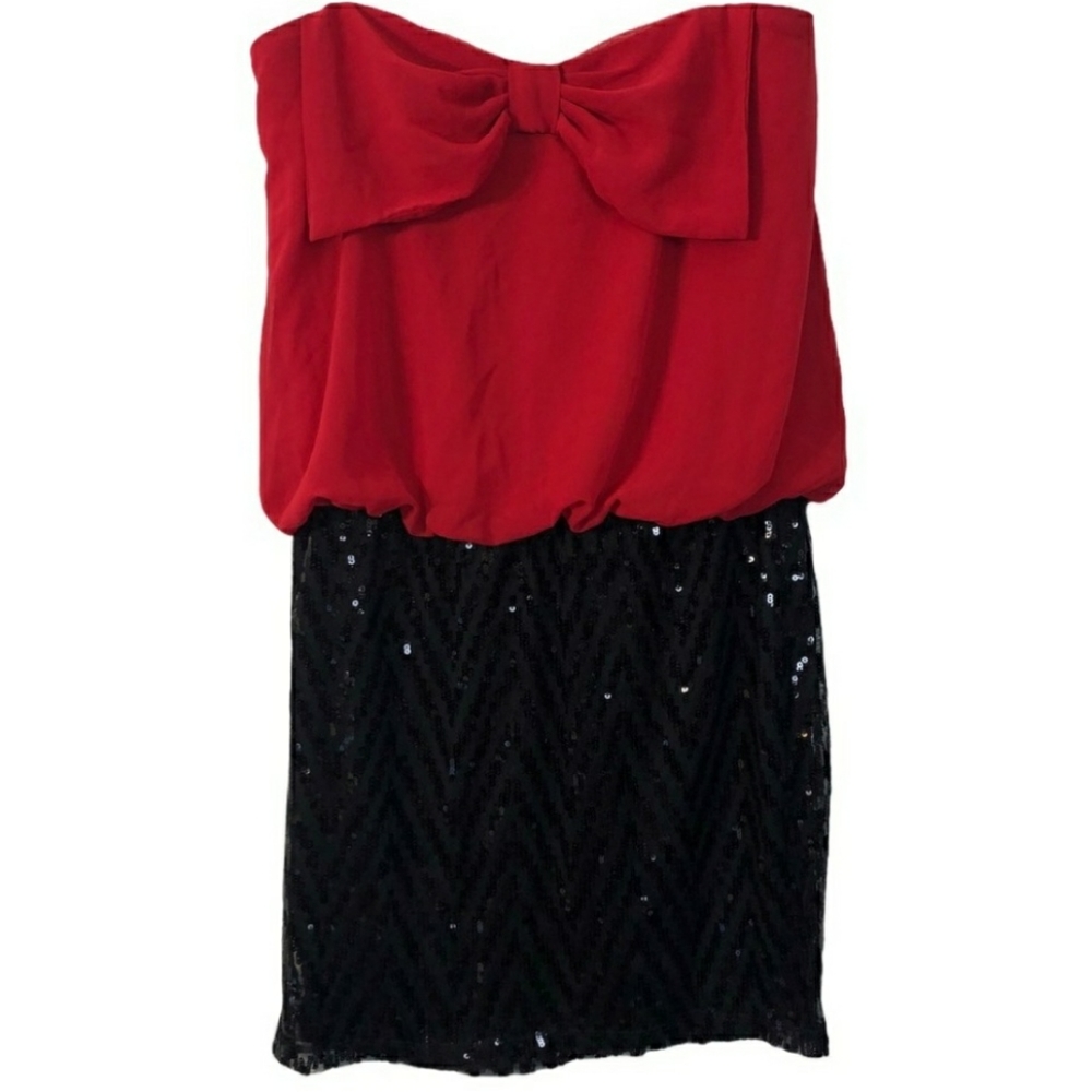 Body Central Red Bow Black Sequins Dress